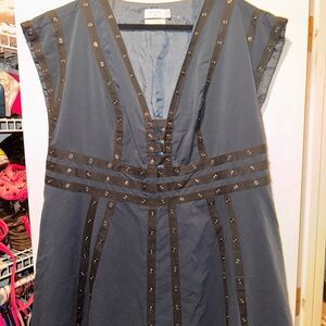 Zac Posen Navy Midi Dress with Studded Trim